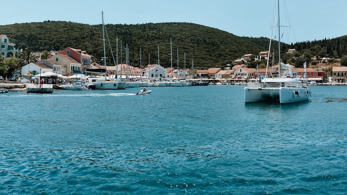 a group of boats in a harbor